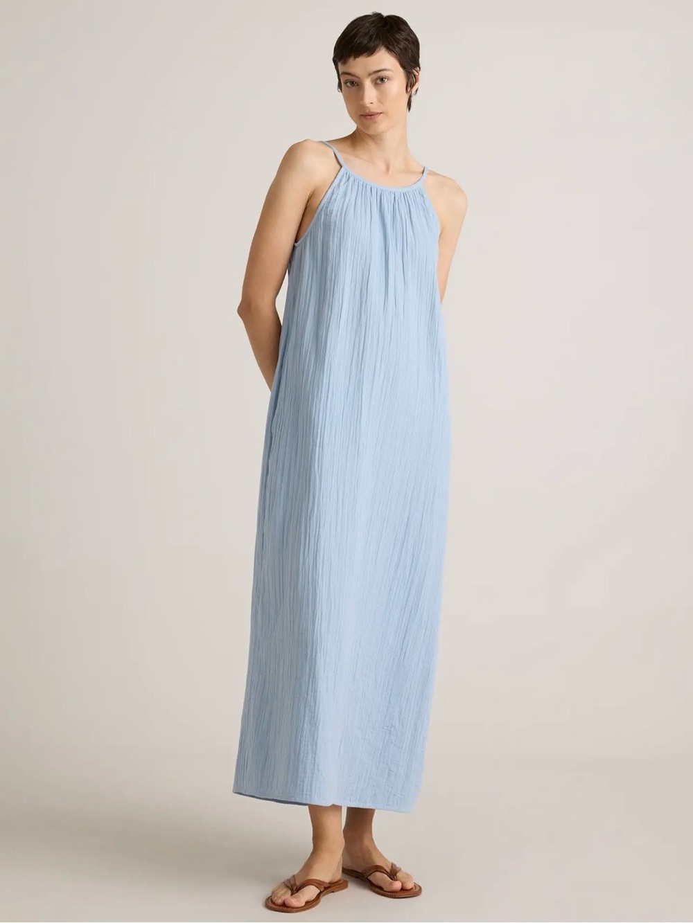 Quince Light Blue Crinkle Maxi Swim Coverup